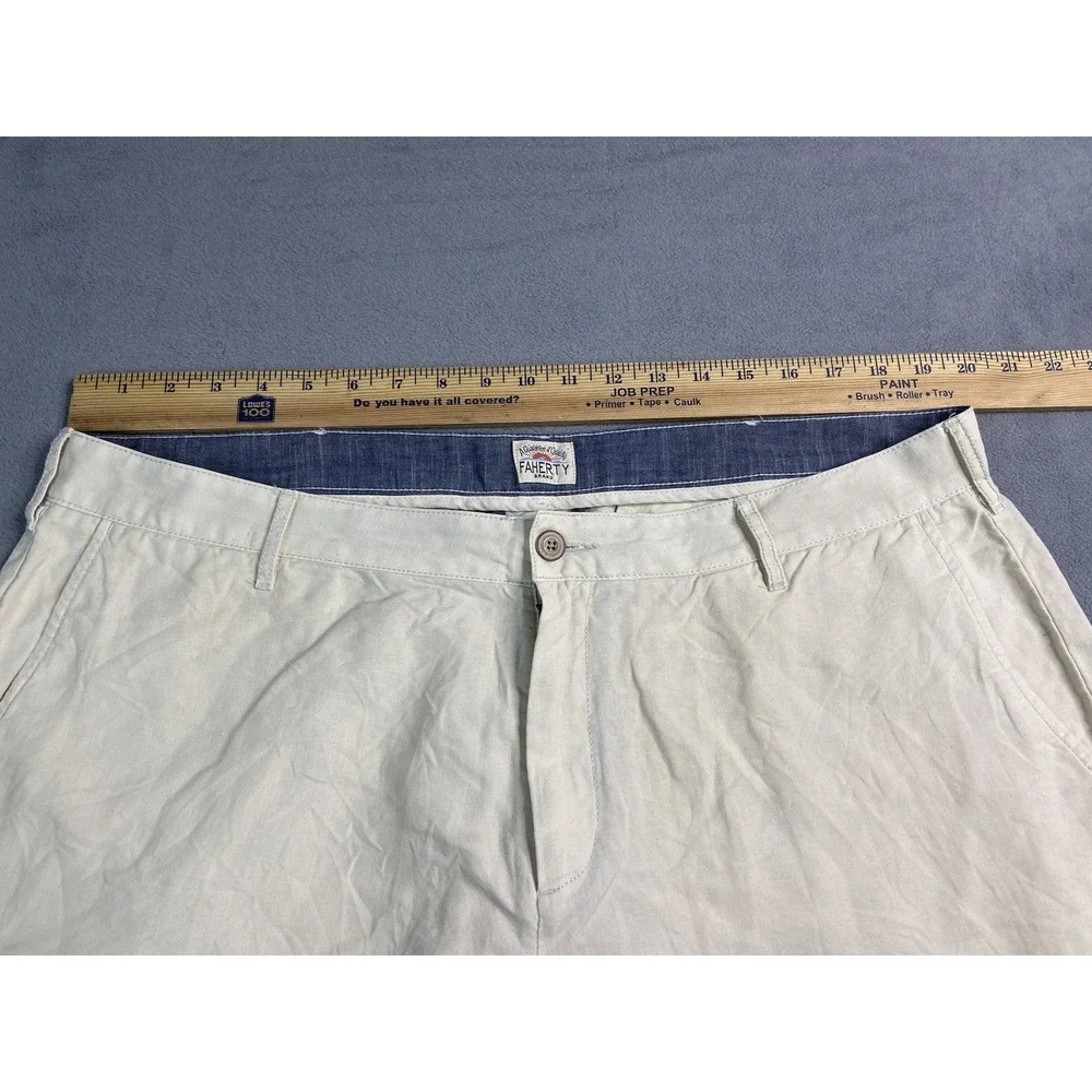 Faherty Shorts Mens 38 Beige‎ Malibu Chino Linen Cotton Casual 9.5